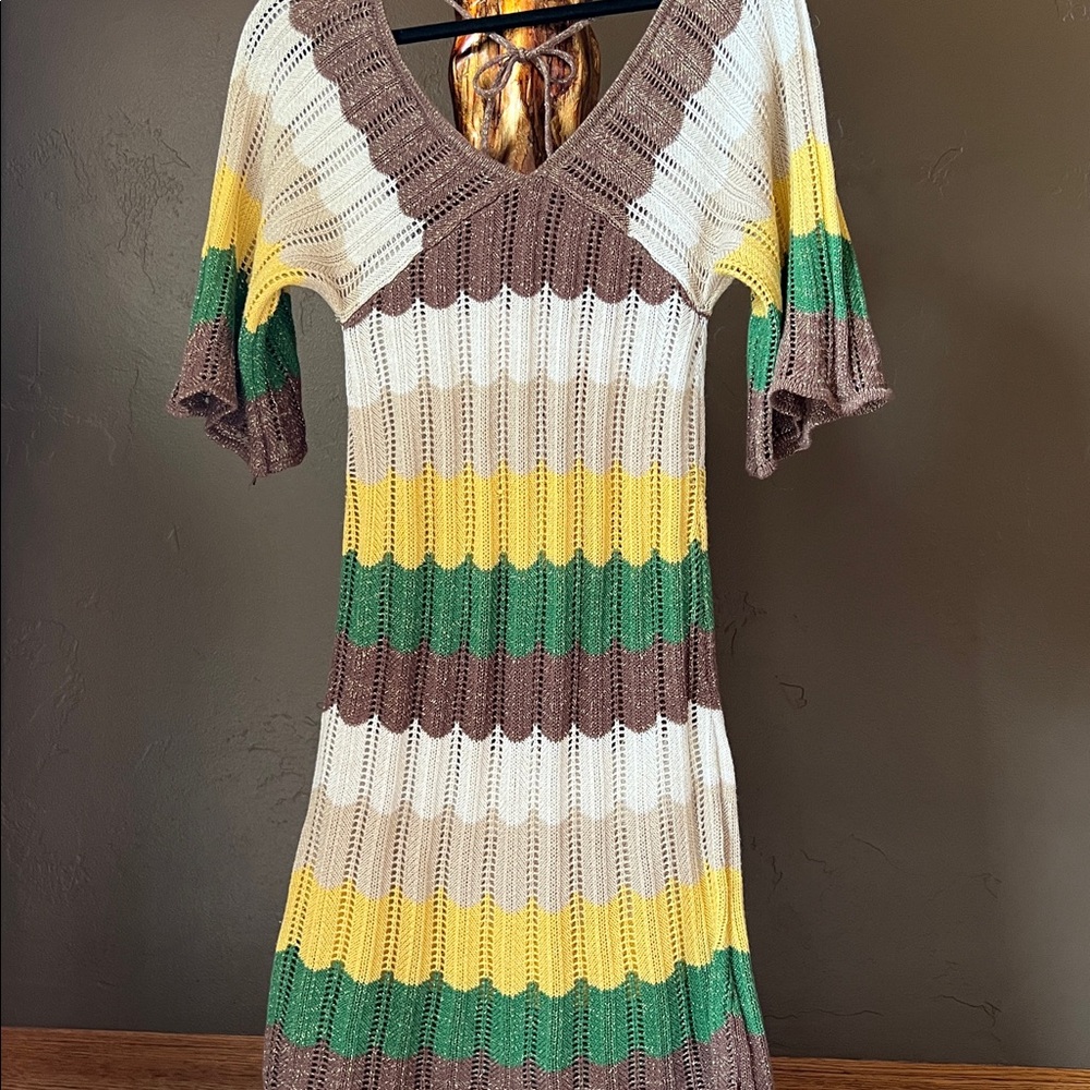 Chic Multicolor V-Neck Knit Sweater Dress